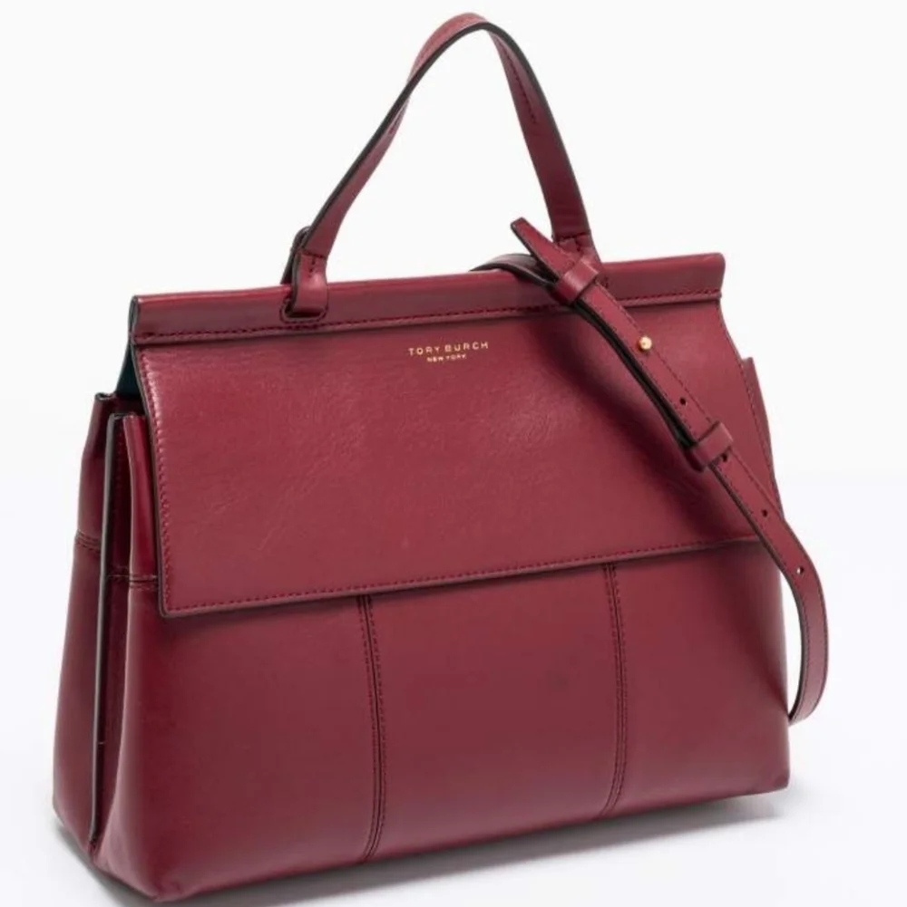 Tory Burch Vine Red The Block-T Leather Satchel